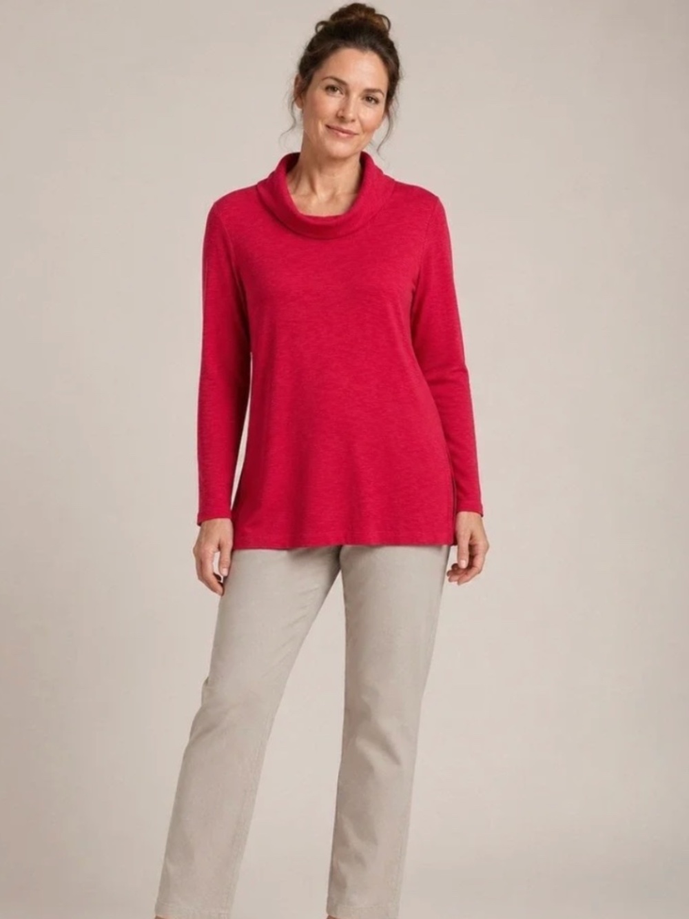 J. Jill Red Long Sleeve Pima Cotton Cowl Neck Tunic Top Size XL Petite